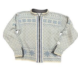 Dale Of Norway Fair Isle Knit Sweater Womens Large Full Zip Beige Olympic Ski